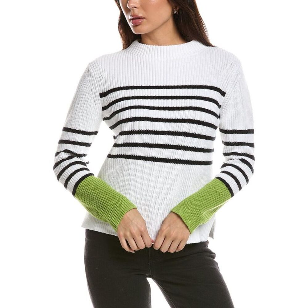 Forte Cashmere Womens Striped Rib Sweater, White